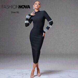 Fashion Nova Hillary Bandage Embellished Midi Dress